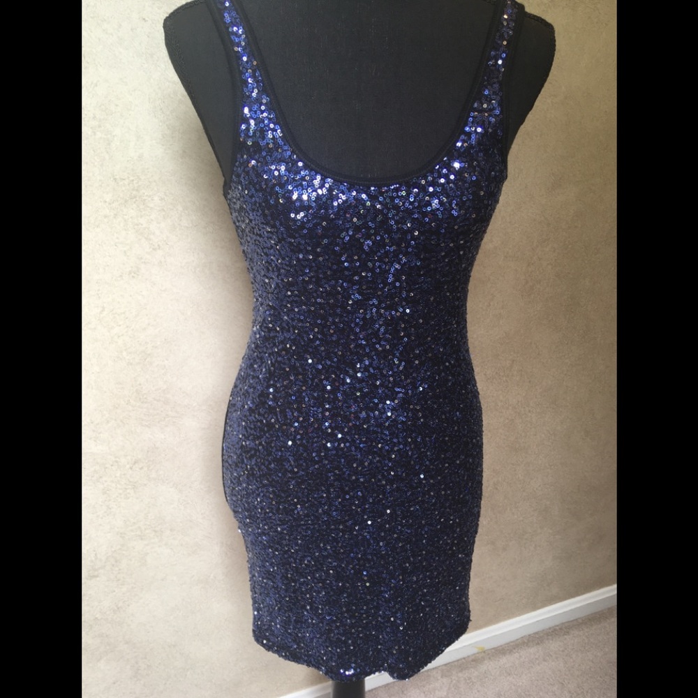 EUC, Dress, blue sequins front & black ribbed back